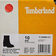 TIMBERLAND WOMEN'S 10 ALLINGTON HEIGHTS MID ZIP BOOT BLACK FULL GRAIN NIB