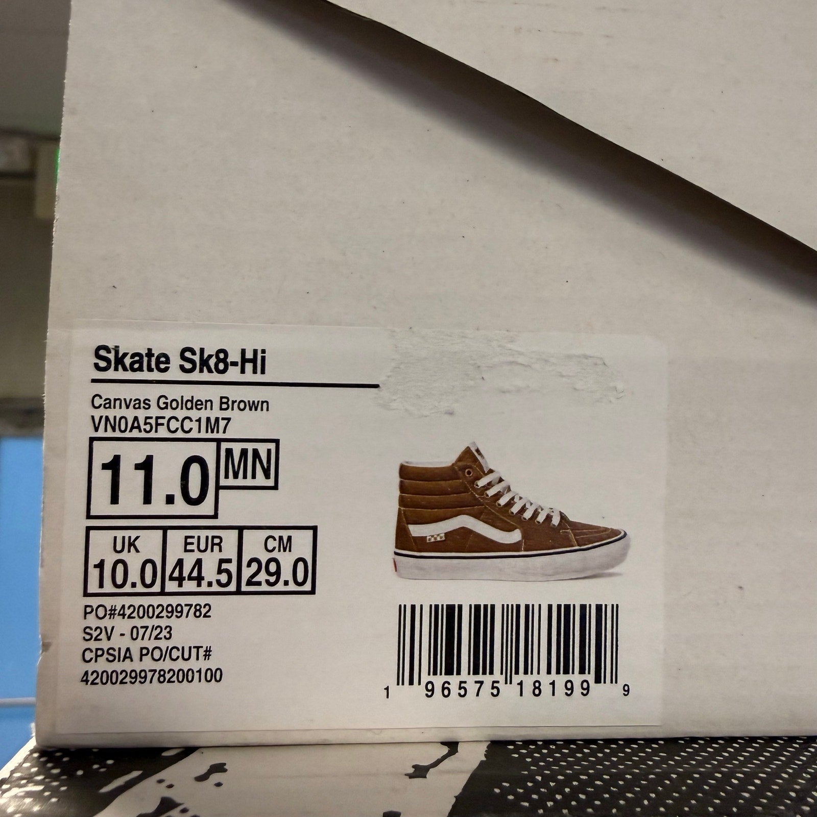 VANS MEN'S 11 SK8 HI GOLDEN BROWN WHEAT WHITE BMX POPCUSH CANVAS NIB