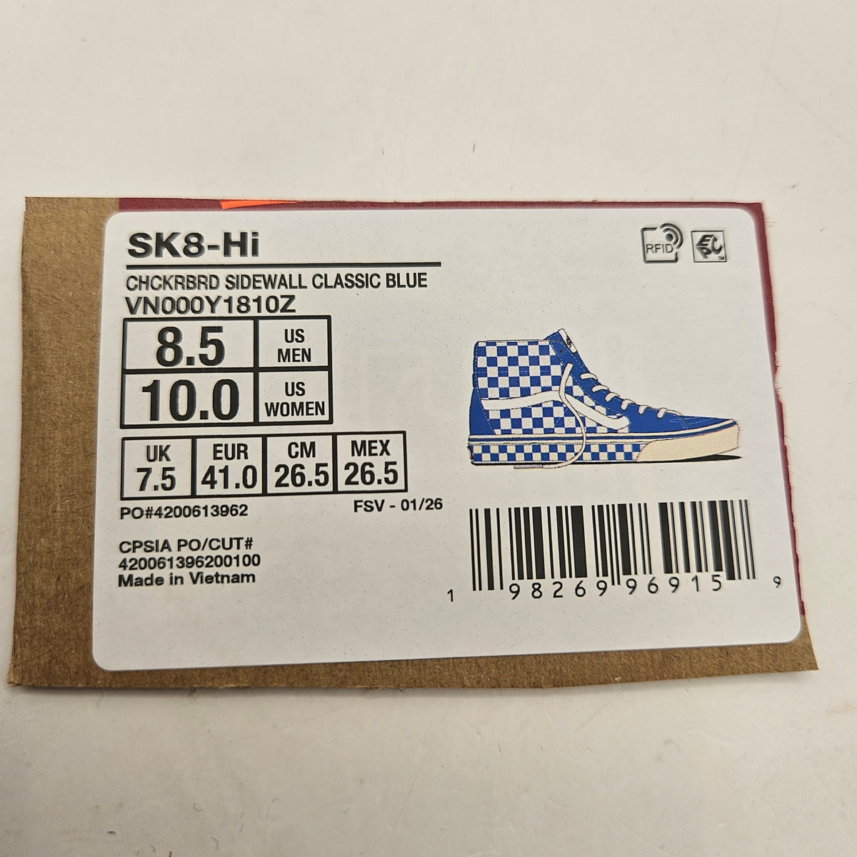 VANS MEN'S 8.5 SK8-HI CHECKERBOARD SIDEWALL CLASSIC BLUE SKATEBOARD NWOB