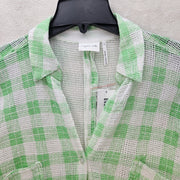 UO OUT FROM UNDER WOMEN'S LARGE FISHNET SHACKET NWT GREEN WHITE GINGHAM
