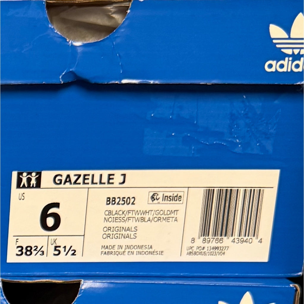 ADIDAS Original Kids' 6 CORE BLACK Gazelle Suede Black/White BB2502 NI ...