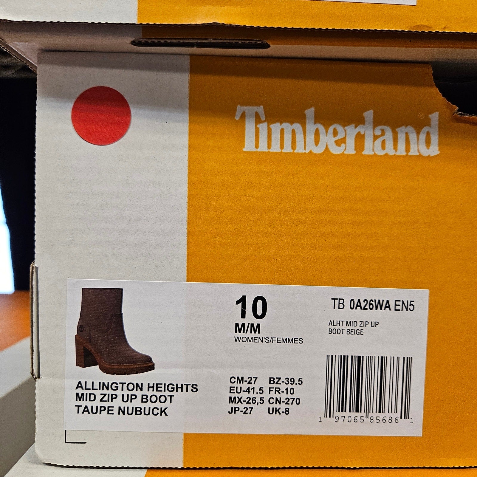 TIMBERLAND WOMEN'S 10 ALLINGTON HEIGHTS MID ZIP BOOT TAUPE NUBUCK NIB