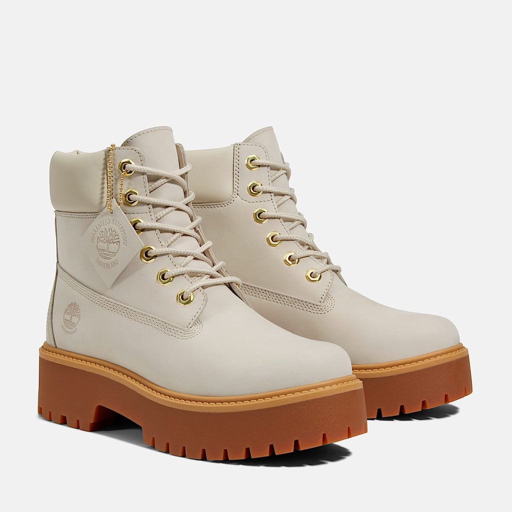 TIMBERLAND WOMEN'S 9.5 STONE STREET 6IN LACE WP BOOT RAINY DAY OFF WHITE GUM NIB