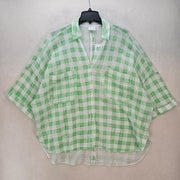 UO OUT FROM UNDER WOMEN'S LARGE FISHNET SHACKET NWT GREEN WHITE GINGHAM