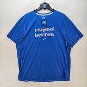 BROOKS WOMEN'S XXL DISTANCE GRAPHIC SHORT SLEEVE BLUE TEE RESPECT HER RUN NWT