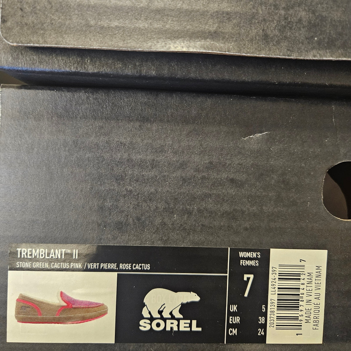 SOREL WOMEN'S 7 TREMBLANT II MOCASSIN SLIPPERS STONE GREEN CACTUS PINK NIB