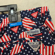 COLUMBIA PFG MEN'S XL AMERICANO FLAG PATRIOTIC BEACH SHORT CLEARWATER SHORES NWT
