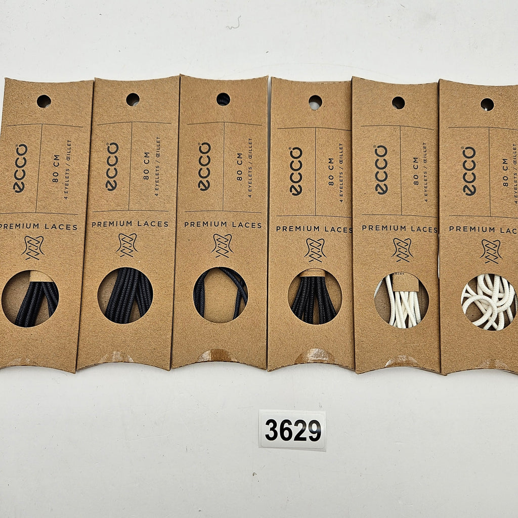 LOT OF 6 - ECCO PREMIUM LACES 80CM MARINE/BLACK/WHITE ROUND NIB 1X6 PAIRS