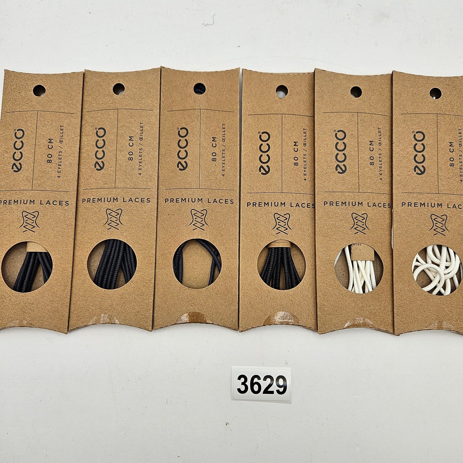 LOT OF 6 - ECCO PREMIUM LACES 80CM MARINE/BLACK/WHITE ROUND NIB 1X6 PAIRS