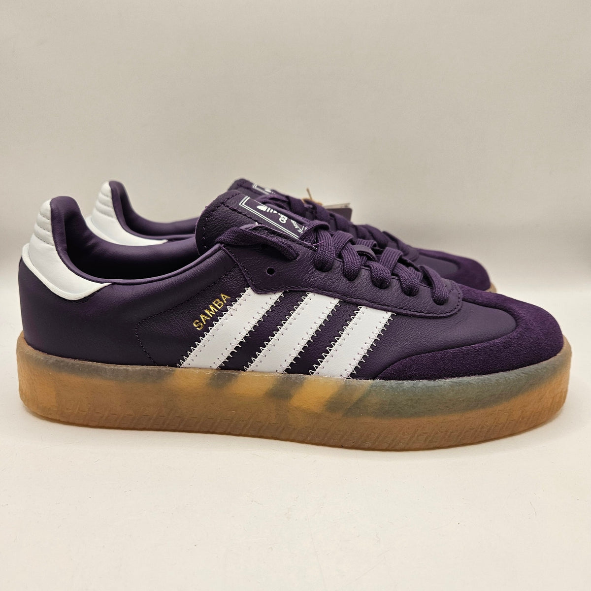 ADIDAS KIDS 5.5 WOMEN'S 8 SAMBAE PURPLE WHITE LOW TOP LEATHER SNEAKER JS0040