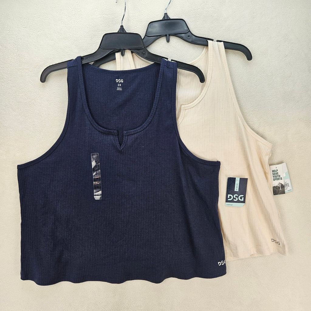 LOT OF 2 - DSG WOMEN'S 2X NOTCH RIB TANK BLUE & SAND NWT