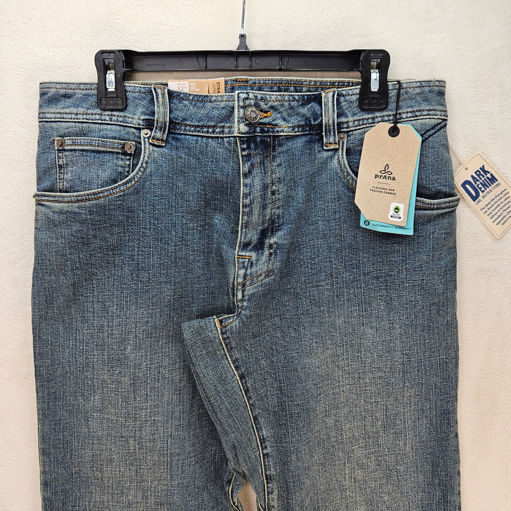 PRANA MEN'S 32X32 AXIOM JEAN ANTIQUE STONE WASH NWT STRAIGHT LEG
