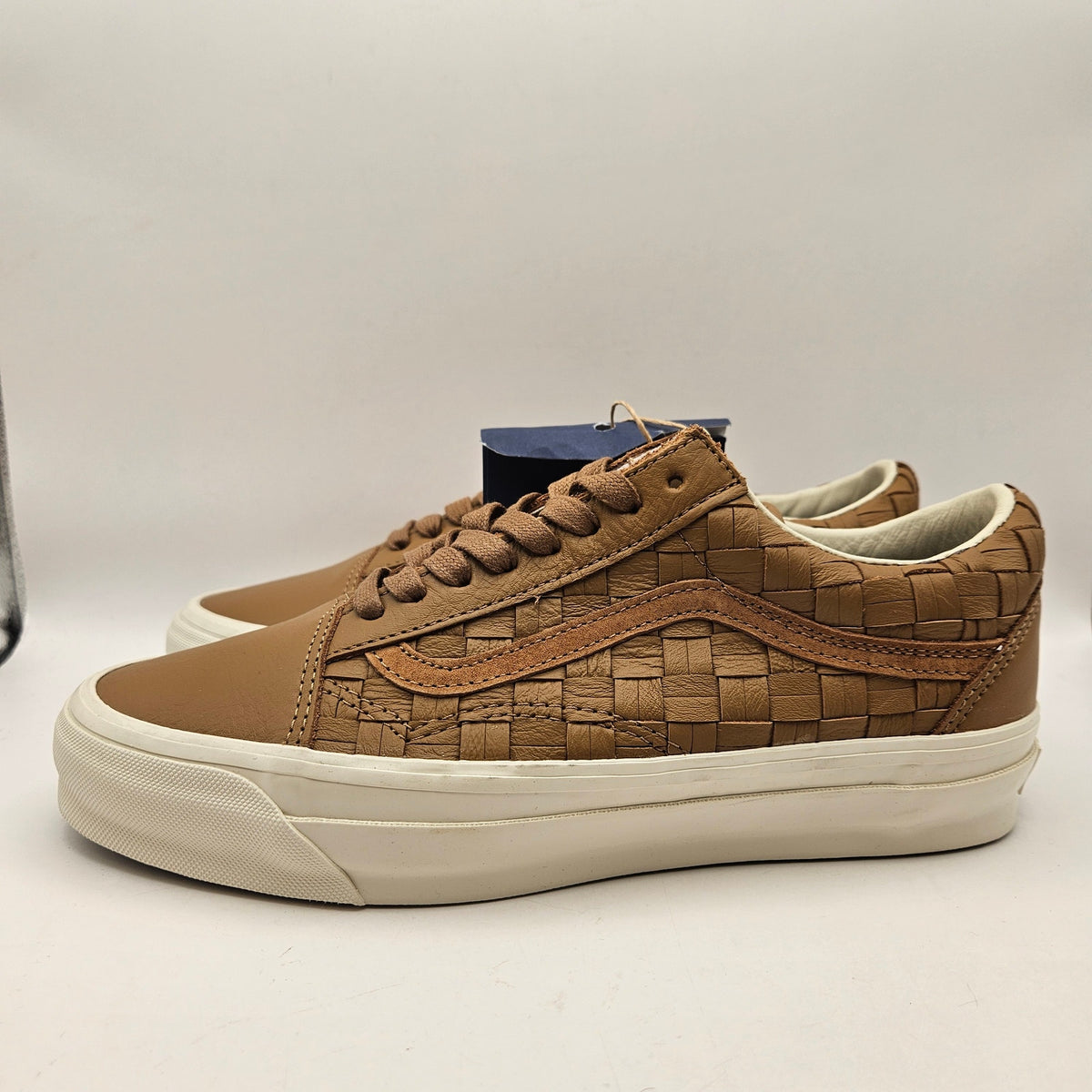 VANS M8.5 W10 OLD SKOOL WOVEN LEATHER BROWN TAN LOW TOP SNEAKER NWOB