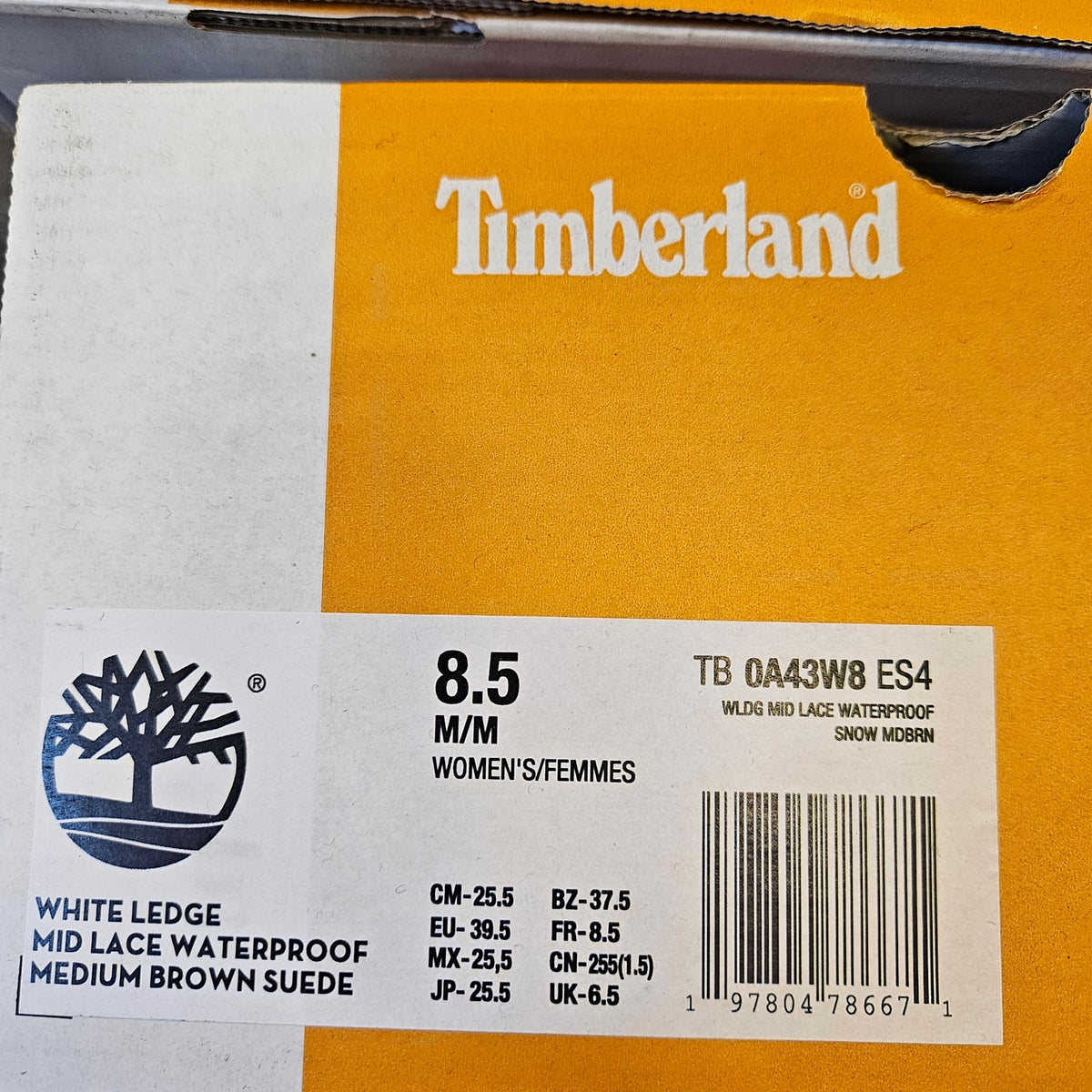 TIMBERLAND WOMEN'S 8.5 WHITE LEDGE MID LACE WATERPROOF SNOW BOOT BROWN NIB