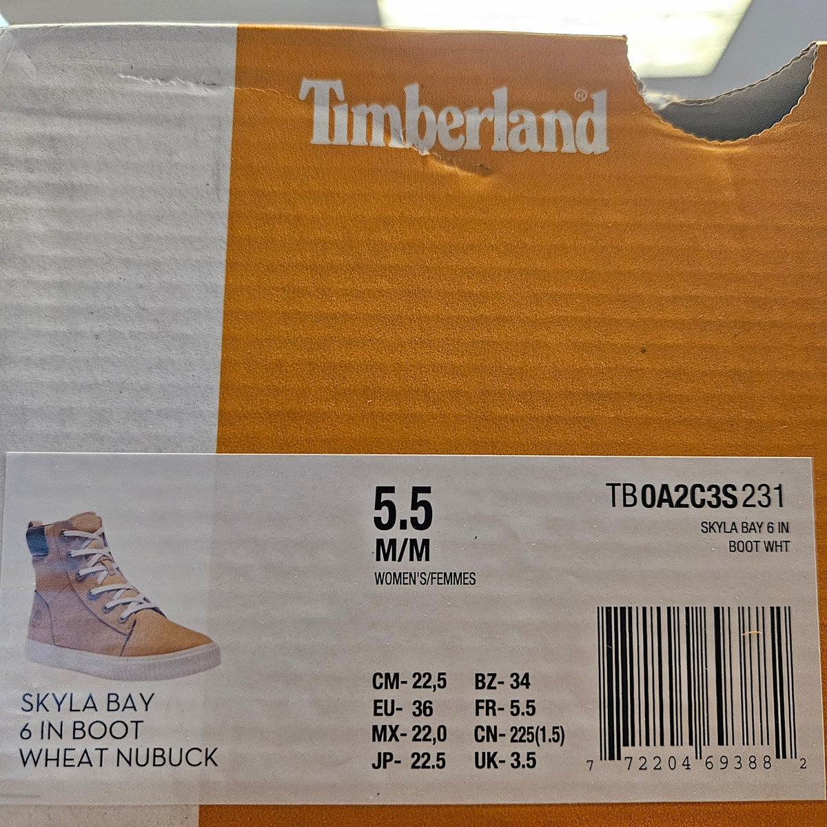 TIMBERLAND WOMEN'S 5.5 SKYLA BAY 6 INCH BOOTS WHEAT NUBUCK HI TOP SNEAKER NIB