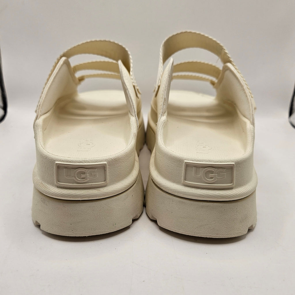 UGG WOMEN'S 11 GOLDENGLOW PLATFORM SLIDES SANDALS IN SAND NWOB 1167430