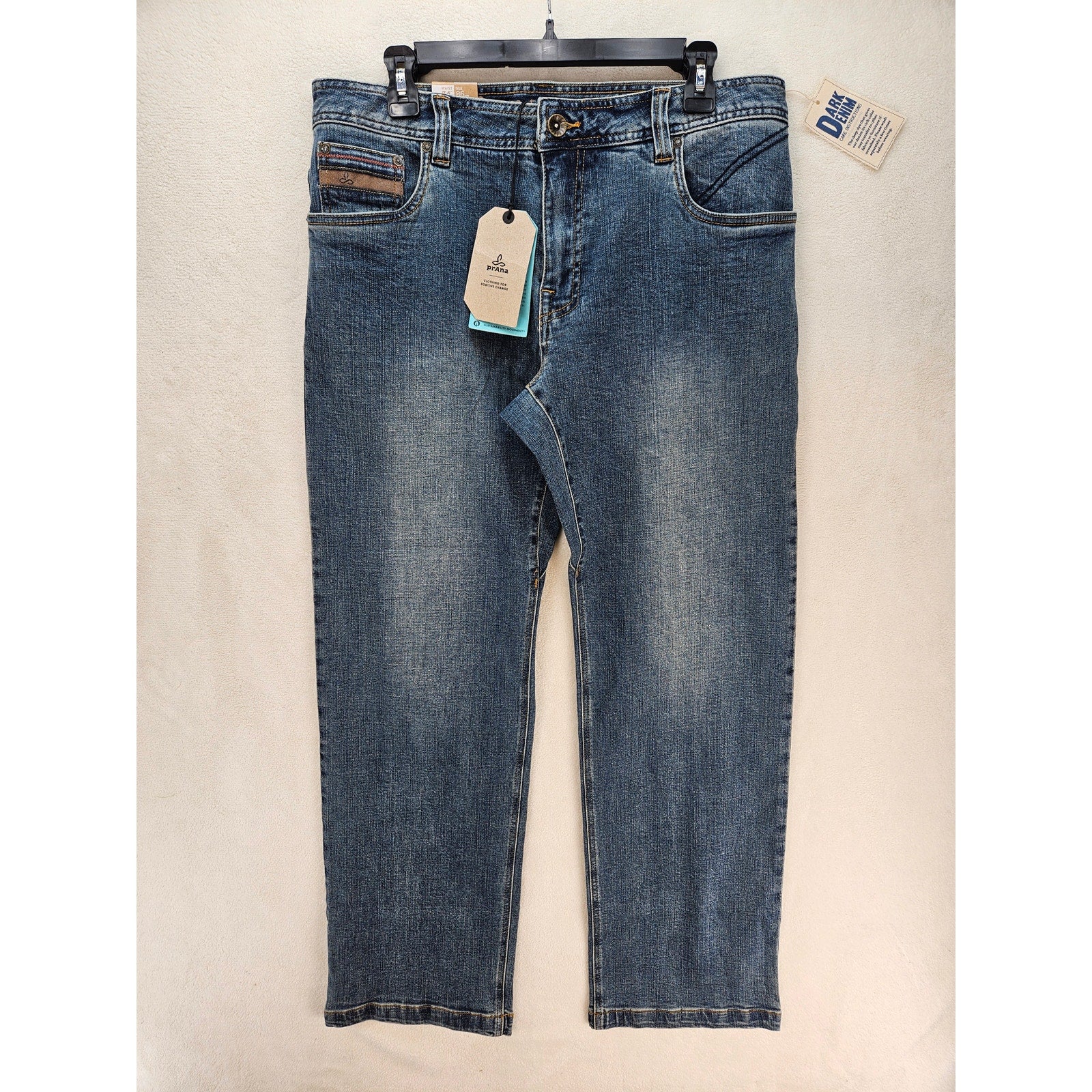 PRANA MEN'S 34X32 AXIOM JEAN ANTIQUE STONE WASH NWT STRAIGHT LEG