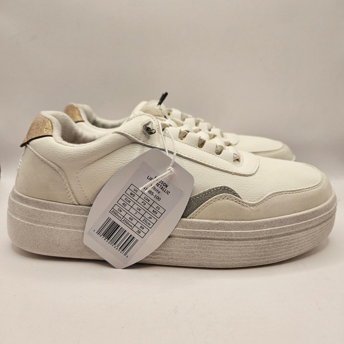 HEY DUDE WOMEN'S 9 HUDSON LIFT METALLIC SNEAKERS WHITE 41985-100