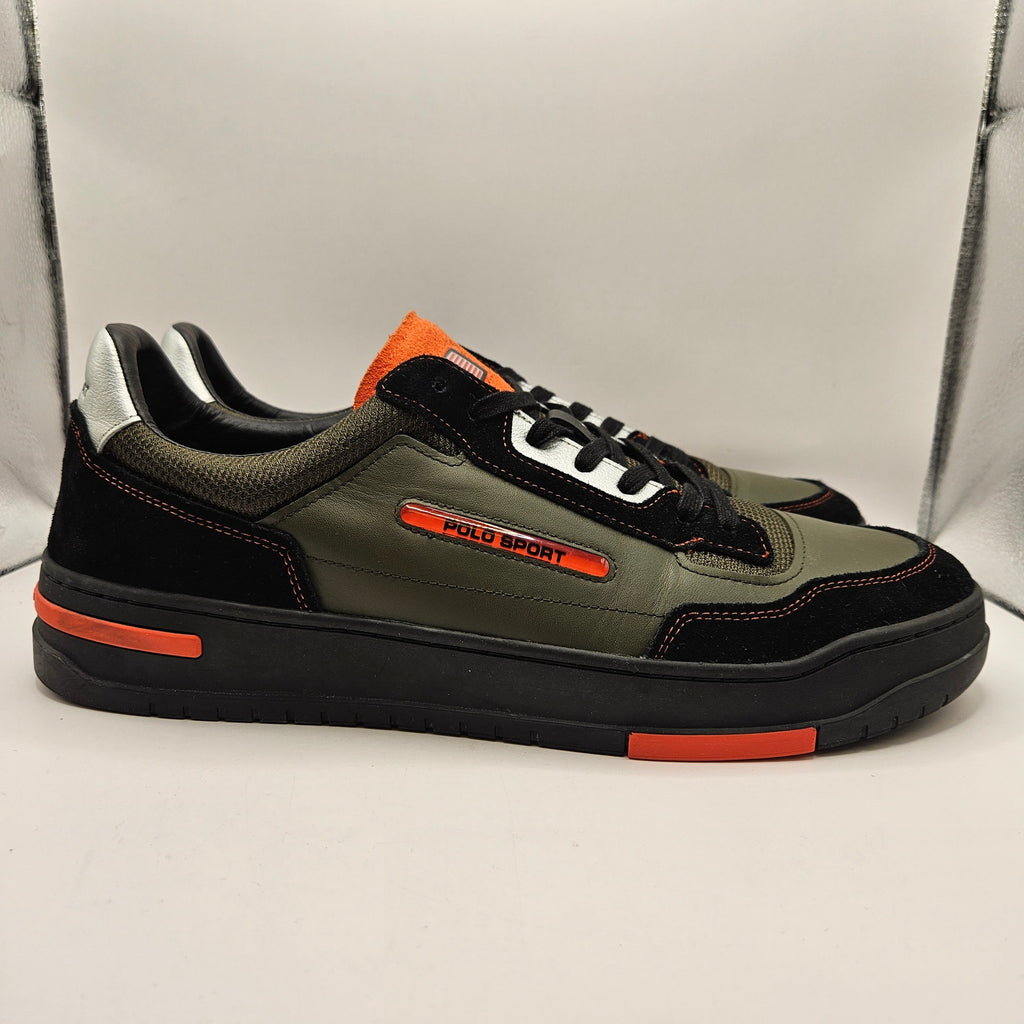 RALPH LAUREN POLO MEN'S 15 PS300 LEATHER PANEL LO TOP SNEAKER OLIVE GREEN NWOB