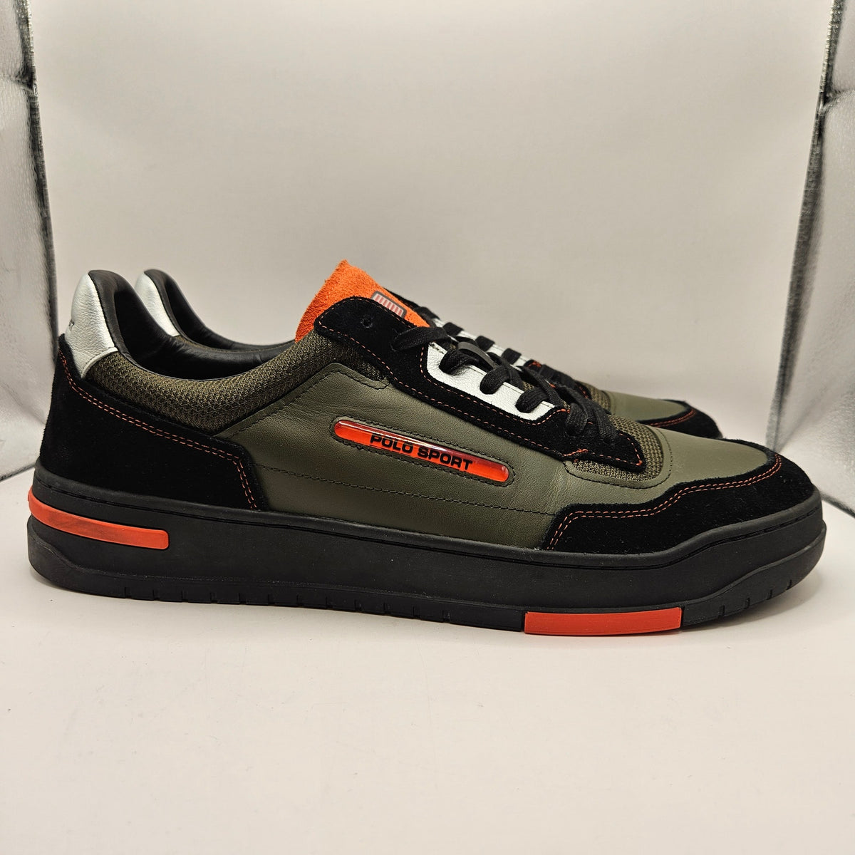 RALPH LAUREN POLO MEN'S 15 PS300 LEATHER PANEL LO TOP SNEAKER OLIVE GREEN NWOB