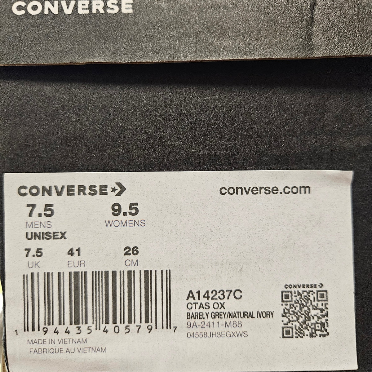 CONVERSE M7.5 W9.5 CTAS OX BARELEY GREY NATURAL IVORY LEATHER A14237C NIB