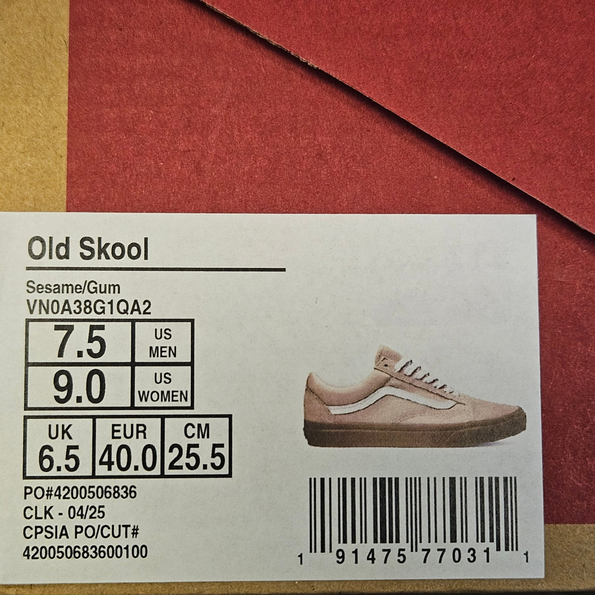 VANS MEN'S 7.5 OLD SKOOL SESAME/GUM SKATEBOARDING LOW TOP SNEAKER NIB