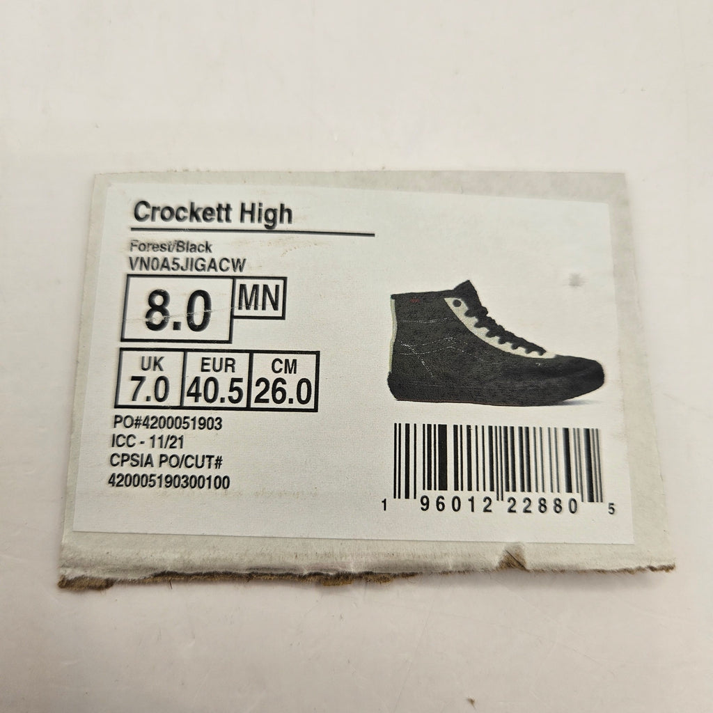 VANS MEN'S 8 GILBERT CROCKETT HI FOREST BLACK SKATE SHOE NWOB