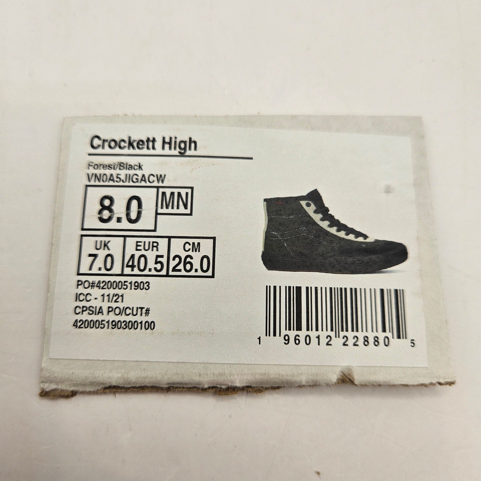 VANS MEN'S 8 GILBERT CROCKETT HI FOREST BLACK SKATE SHOE NWOB