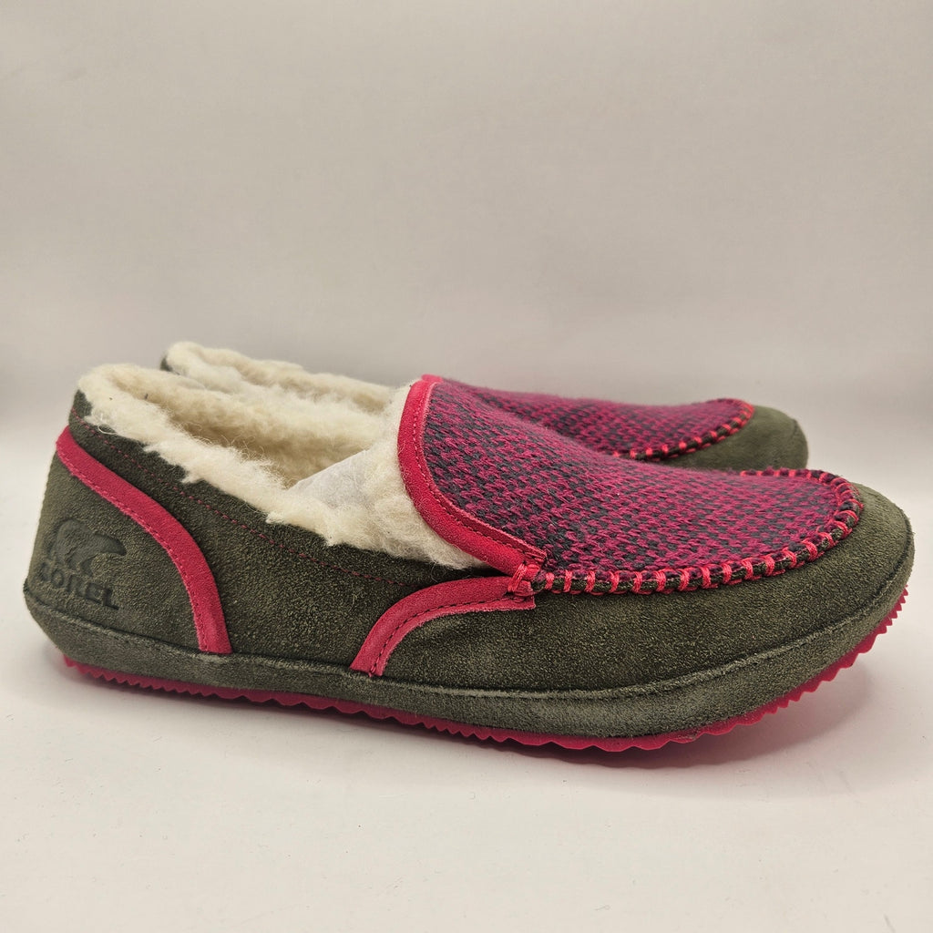 SOREL WOMEN'S 8 TREMBLANT II MOCASSIN SLIPPERS STONE GREEN CACTUS PINK NIB