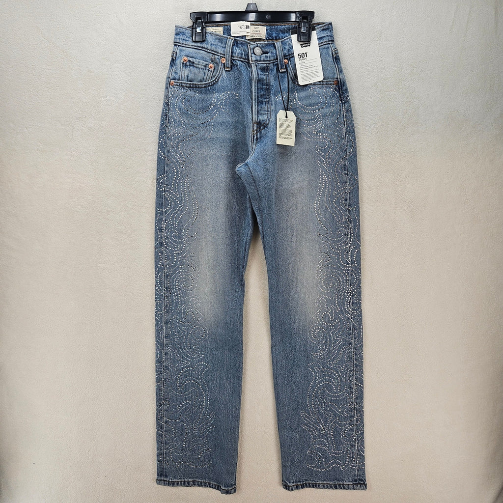 LEVI'S 501 X BEYONCE CURVE JEANS 26X30 WESTERN CRYSTAL NWT $150