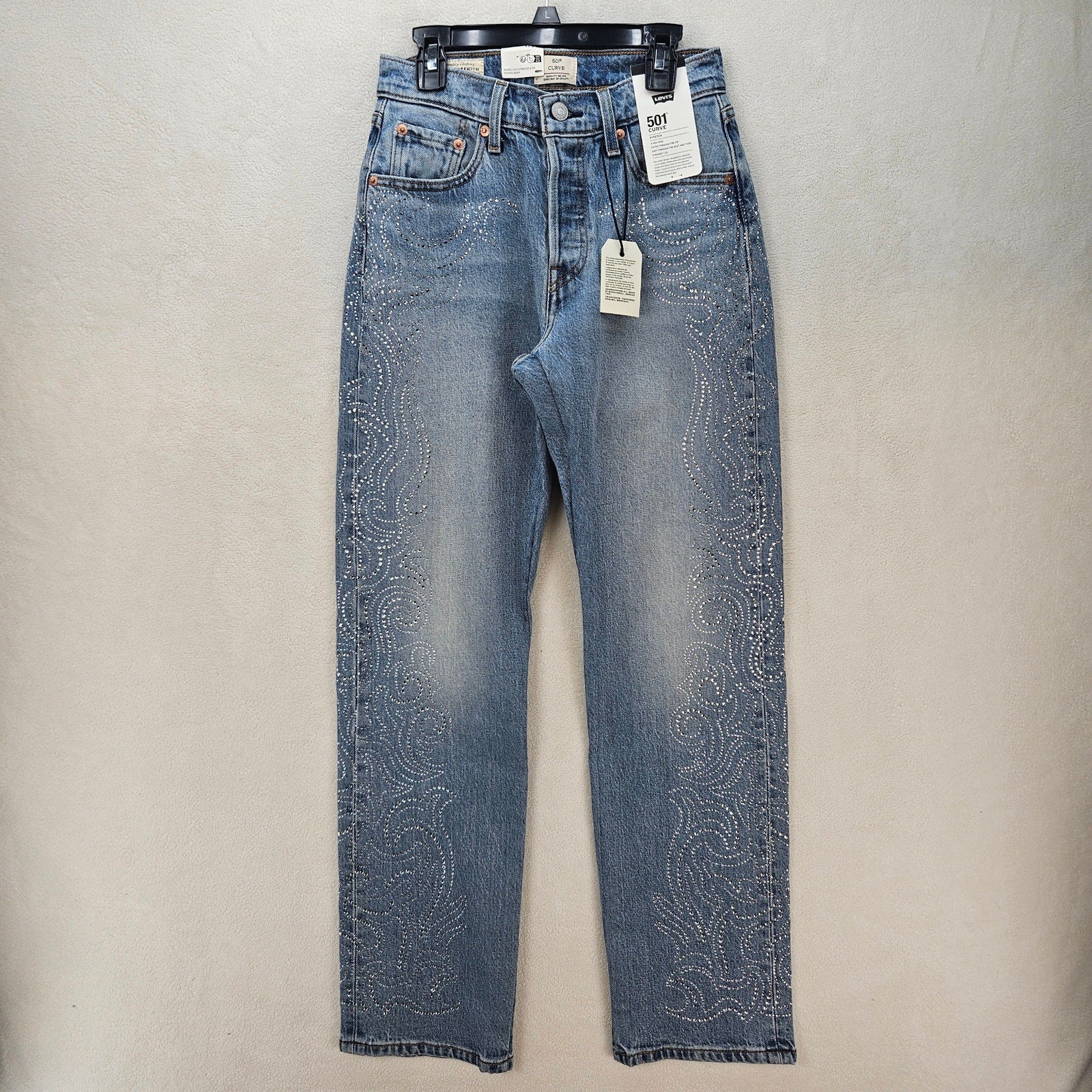 LEVI'S 501 X BEYONCE CURVE JEANS 26X30 WESTERN CRYSTAL NWT $150