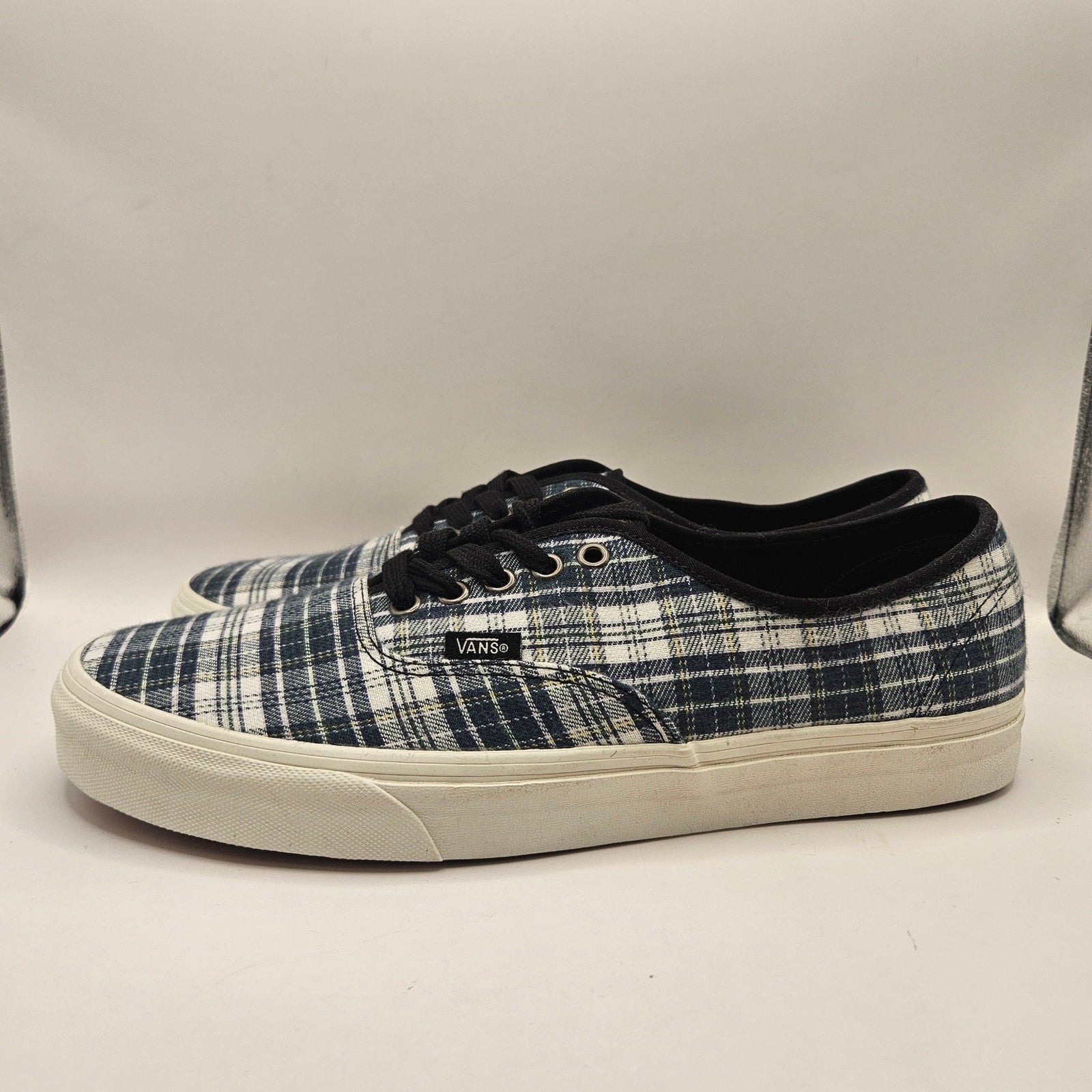 VANS MEN'S 11.5 AUTHENTIC GRUNGE PLAID BLACK BLUE SKATE SNEAKERS NWOB RARE