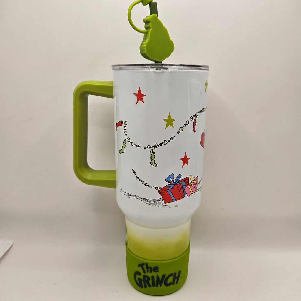 BIOWORLD X DR SEUSS GRINCH 40oz WHITE TUMBLER WITH STRAW CAP STAINLESS STEEL