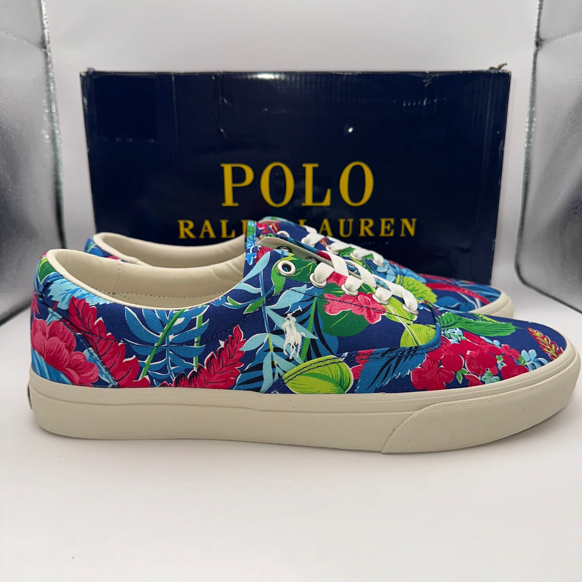 Polo Ralph Laurent Mens sz 13 D Keaton Pony Low top Laced Sneaker Floral Canvas