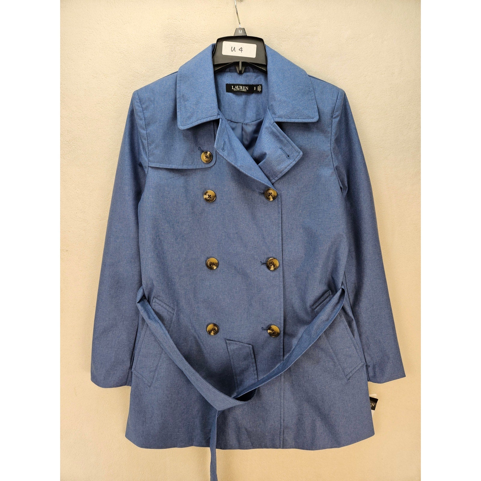 LAUREN RALPH LAUREN WOMEN'S SMALL CHAMBRAY DOUBLE BREASTED TRENCH COAT BLUE NWT