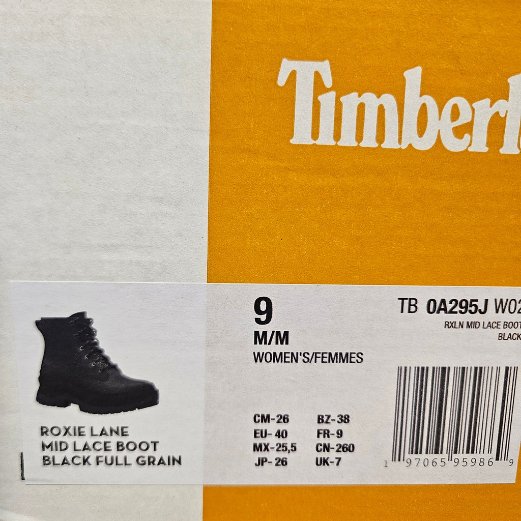 TIMBERLAND WOMEN'S 9 ROXIE LANE LACE UP BOOT BLACK FULL GRAIN NIB