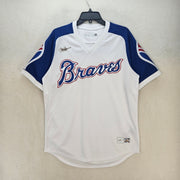NIKE x ATLANTA BRAVES MEN'S MEDIUM BASEBALL JERSEY WHITE BLUE NWOT COOPERSTOWN