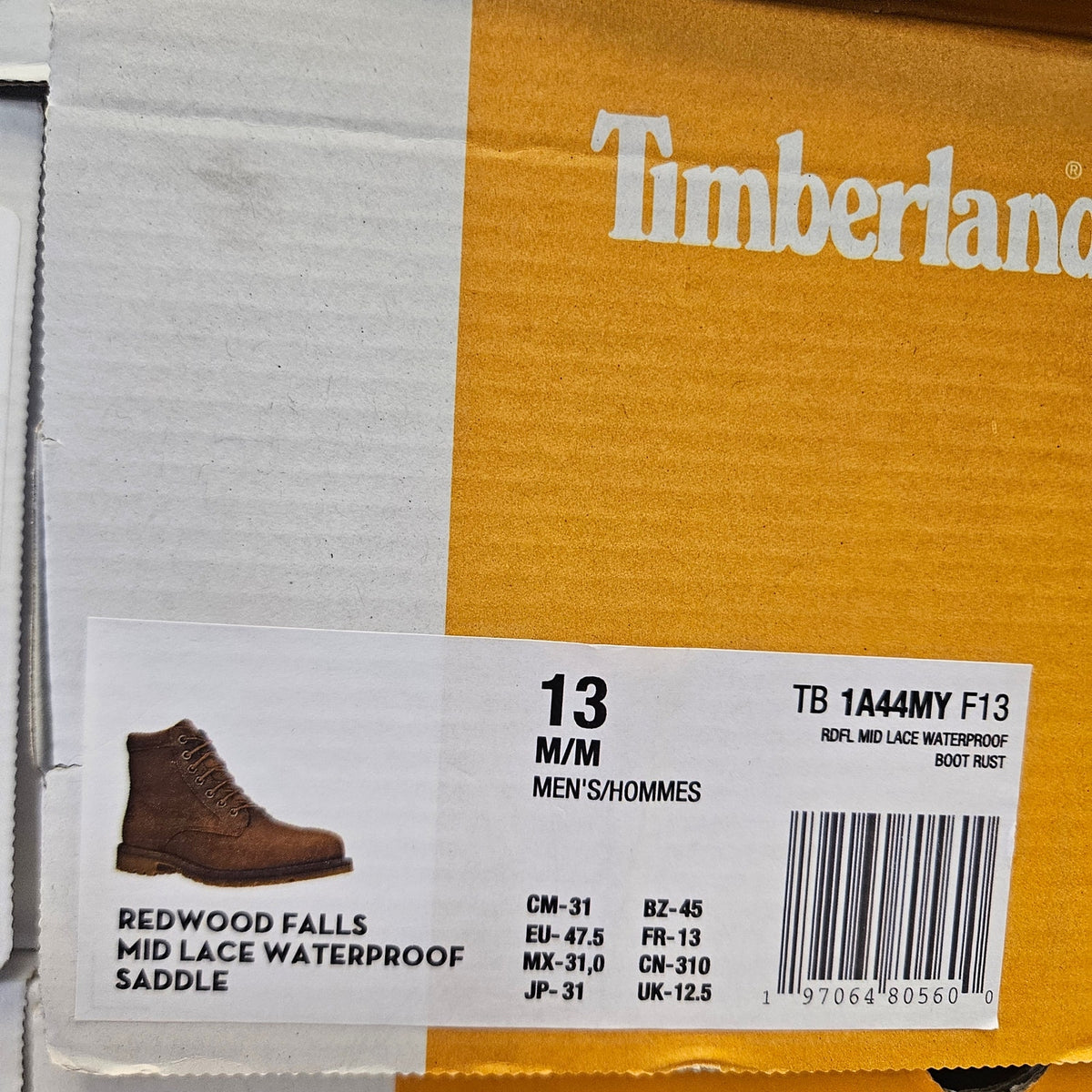 TIMBERLAND MEN'S 13 REDWOOD FALLS WATERPROOF MID LACE SADDLE TB1A44MYF13