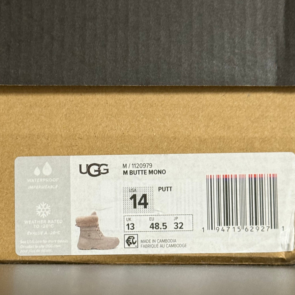 UGG Men's 14 Butte MONO PUTTY Leather Fur Snow Boots 1120979 Vibram NIB