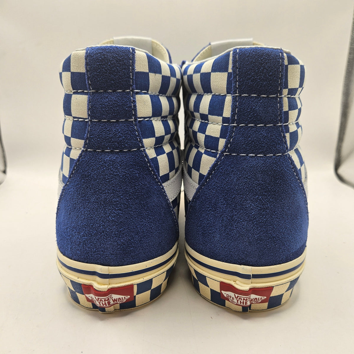 VANS MEN'S 10 SK8-HI CHECKERBOARD SIDEWALL CLASSIC BLUE SKATEBOARD NWOB
