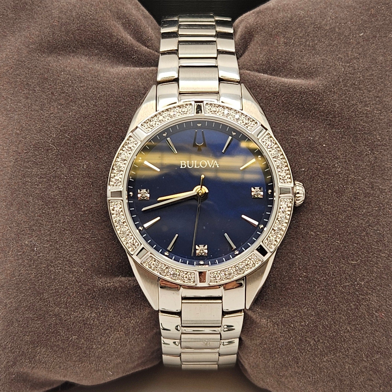 BULOVA 96R243 WOMEN'S CLASSIC QUARTZ GEMMED SILVER STAINLESS STEEL WATCH 35MM