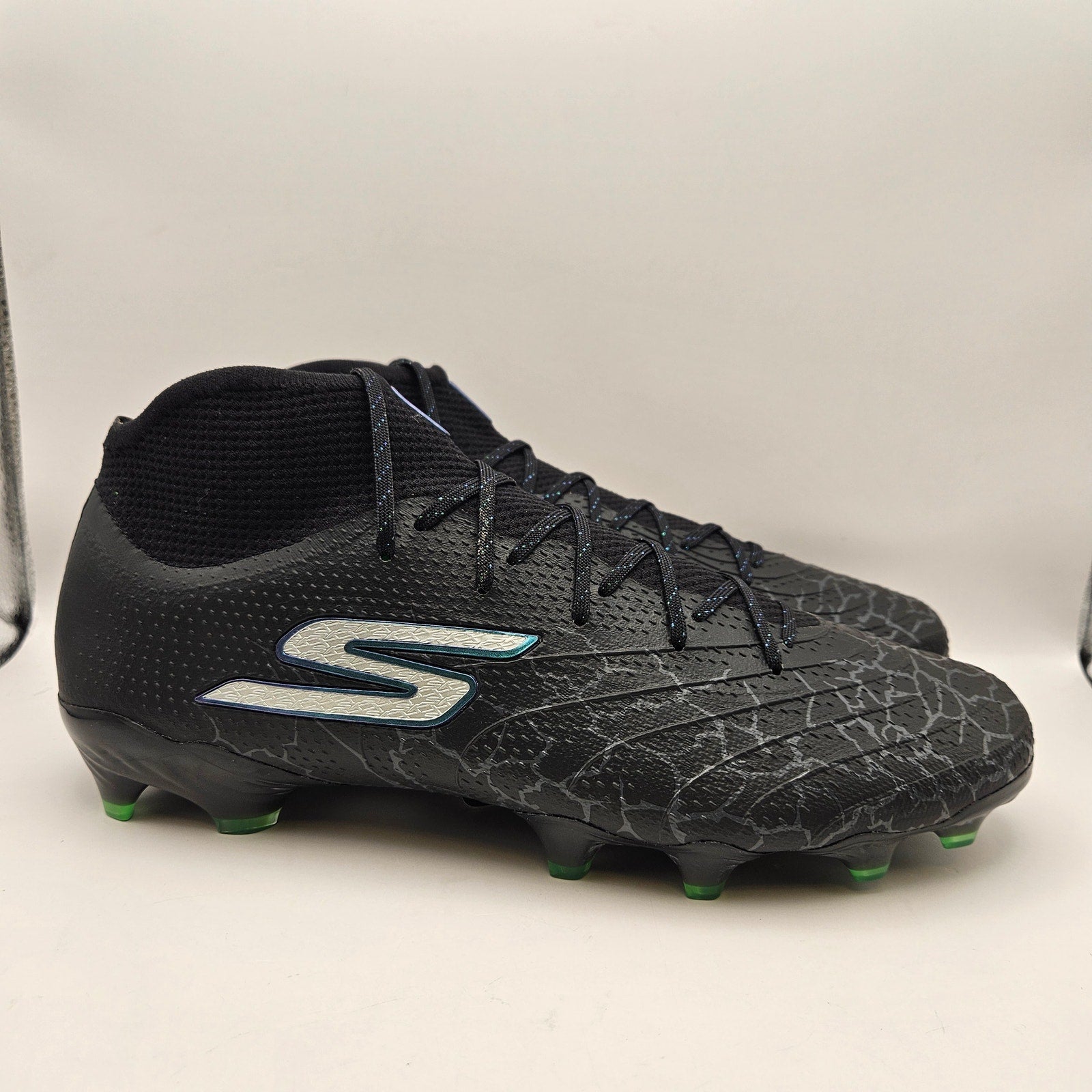 SKECHERS MEN'S 12 SKX 1.5 HIGH ELITE FG SOCCER CLEATS BLACK GREEN NWOB