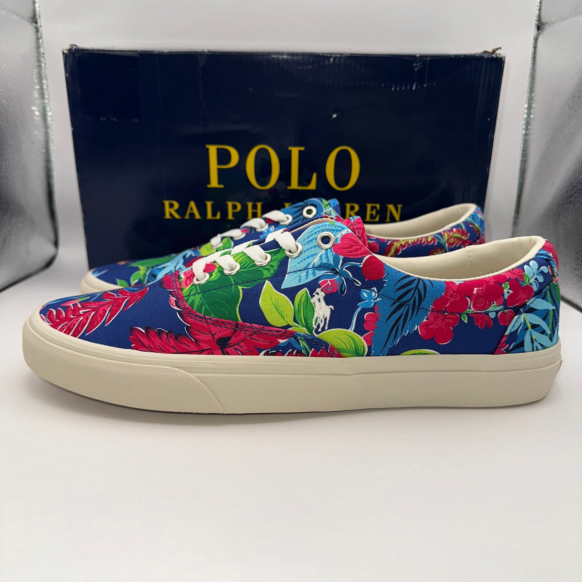 Polo Ralph Laurent Mens sz 13 D Keaton Pony Low top Laced Sneaker Floral Canvas