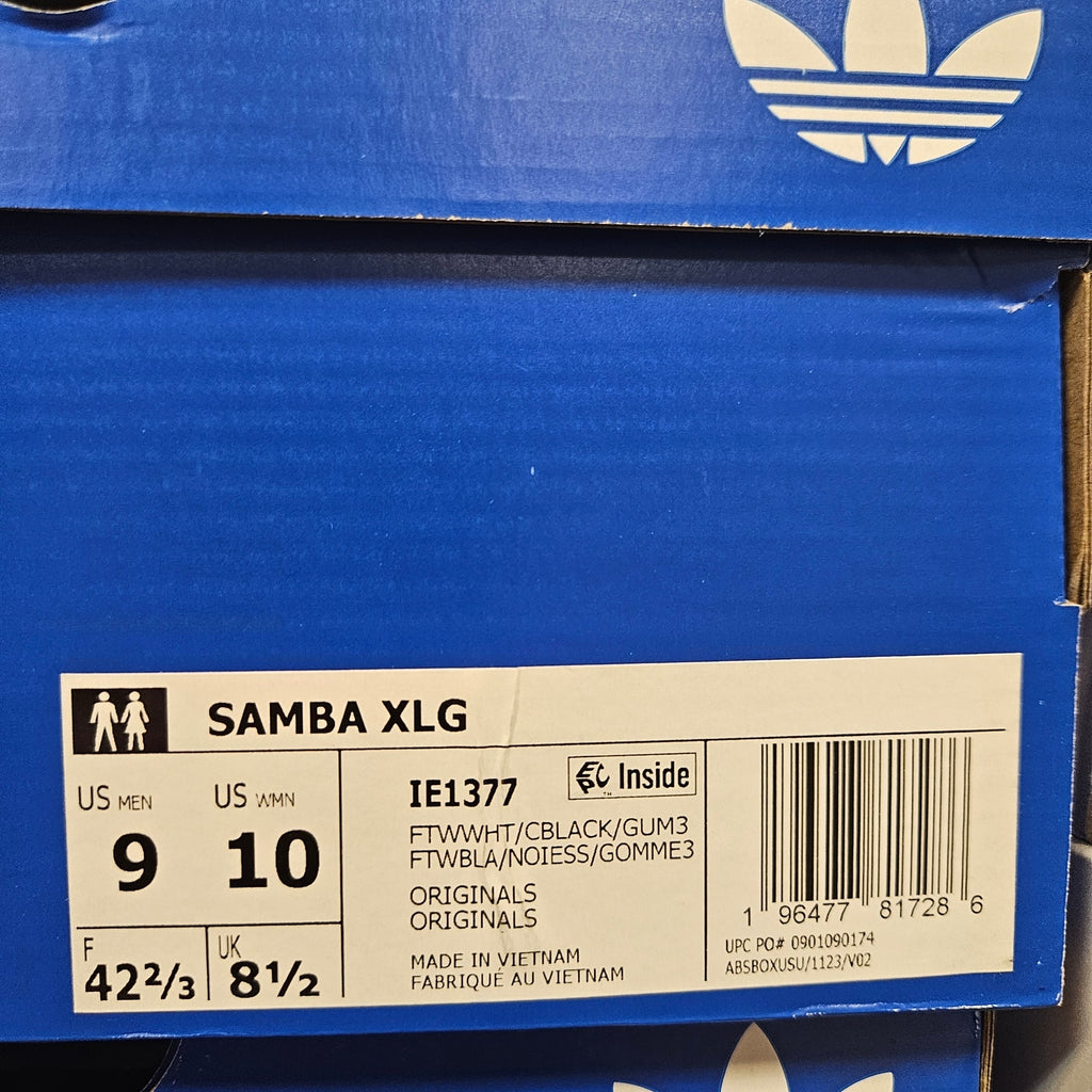 ADIDAS ORIGINALS MEN'S 9 SAMBA XLG SNEAKERS WHITE BLACK GUM IE1377 NIB