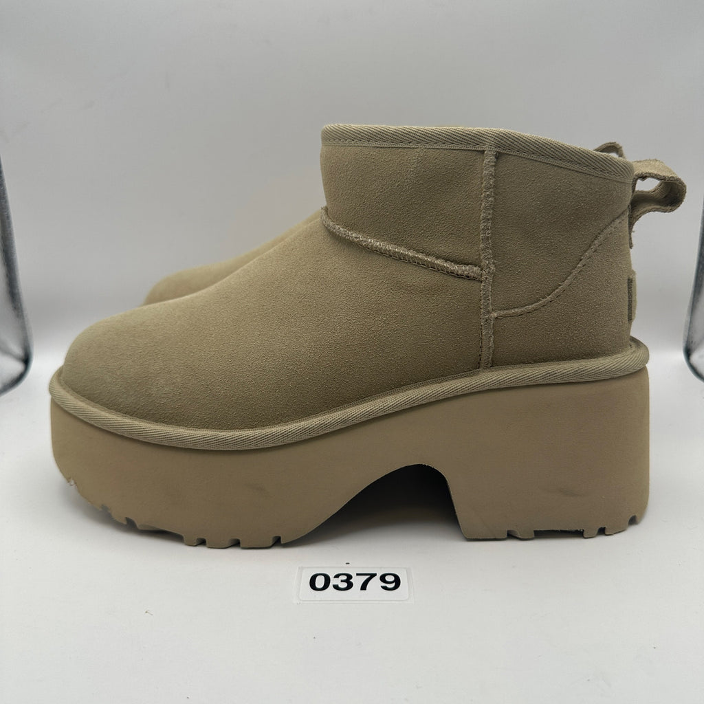 UGG Women's 8 ULTRA MINI NEW HEIGHTS HICKORY SUEDE PLATFORM BOOTS 1158311