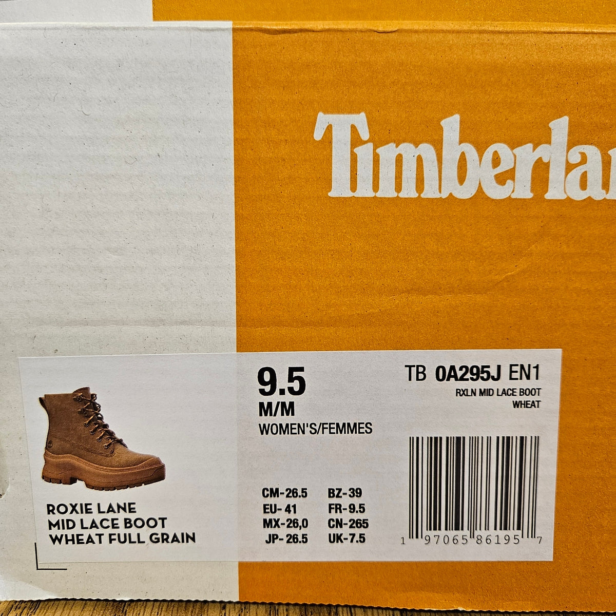 TIMBERLAND WOMEN'S 9.5 ROXIE LANE MID LACE BOOT WHEAT FULL GRAIN NIB