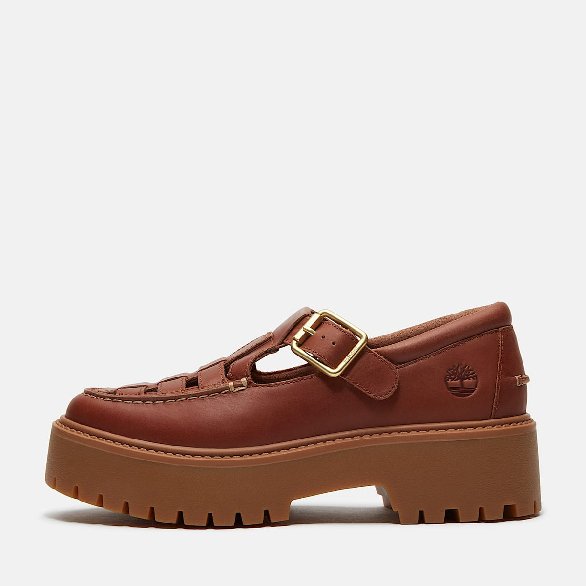 TIMBERLAND WOMEN'S 8 STONE STREET PLATFORM BUCKLE SHOE RUST FULL GRAIN LEATHER