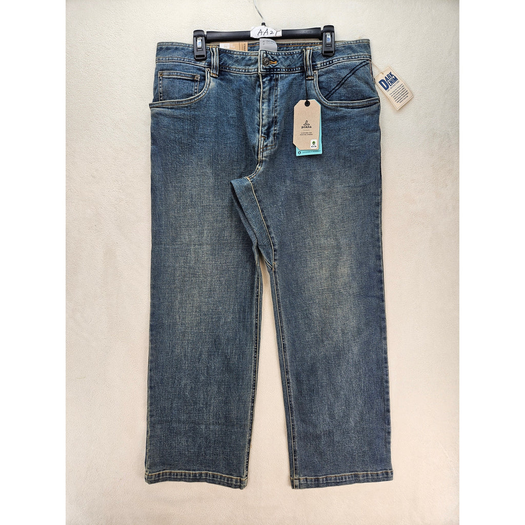 PRANA MEN'S 36X30 AXIOM JEAN ANTIQUE STONE WASH NWT STRAIGHT LEG
