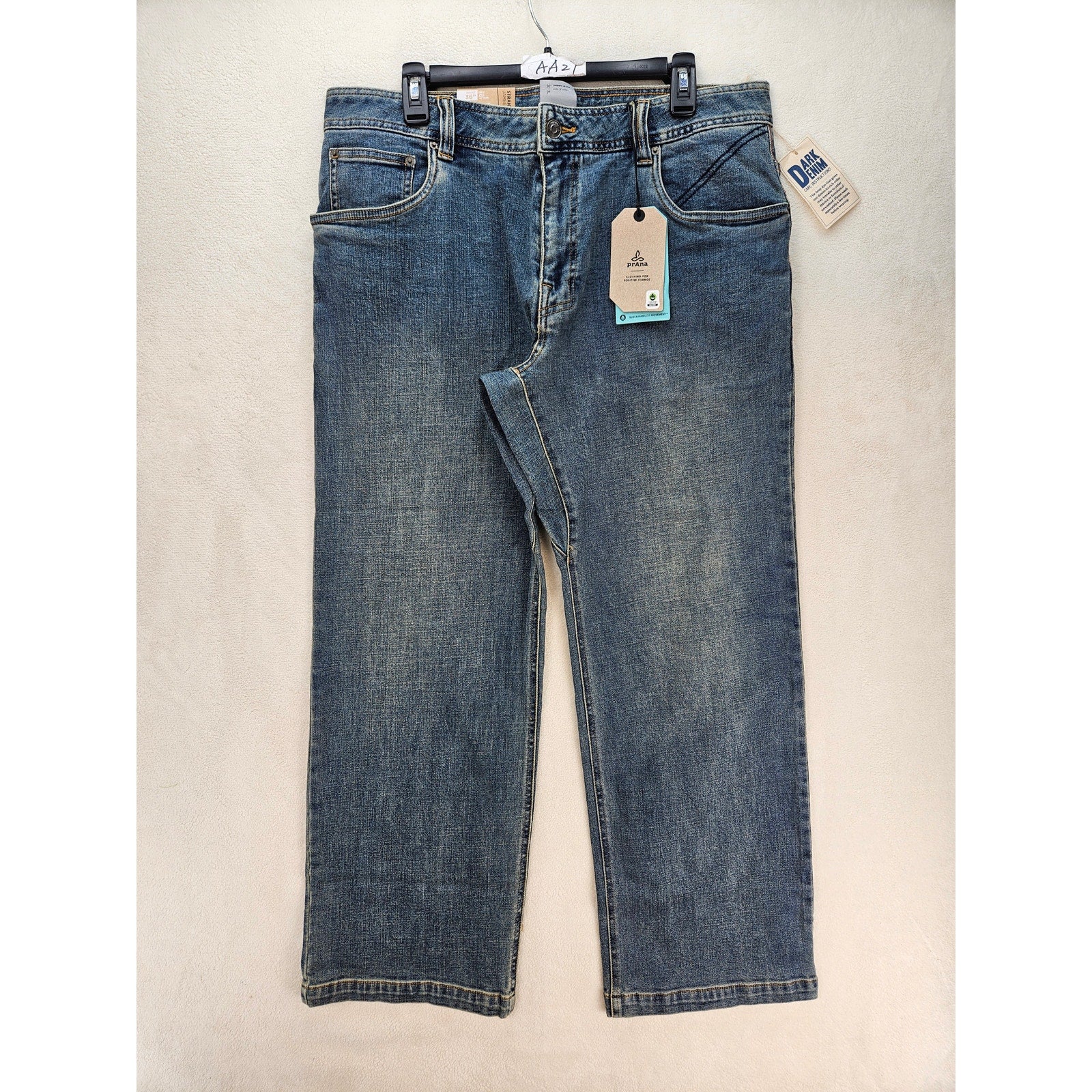 PRANA MEN'S 36X30 AXIOM JEAN ANTIQUE STONE WASH NWT STRAIGHT LEG
