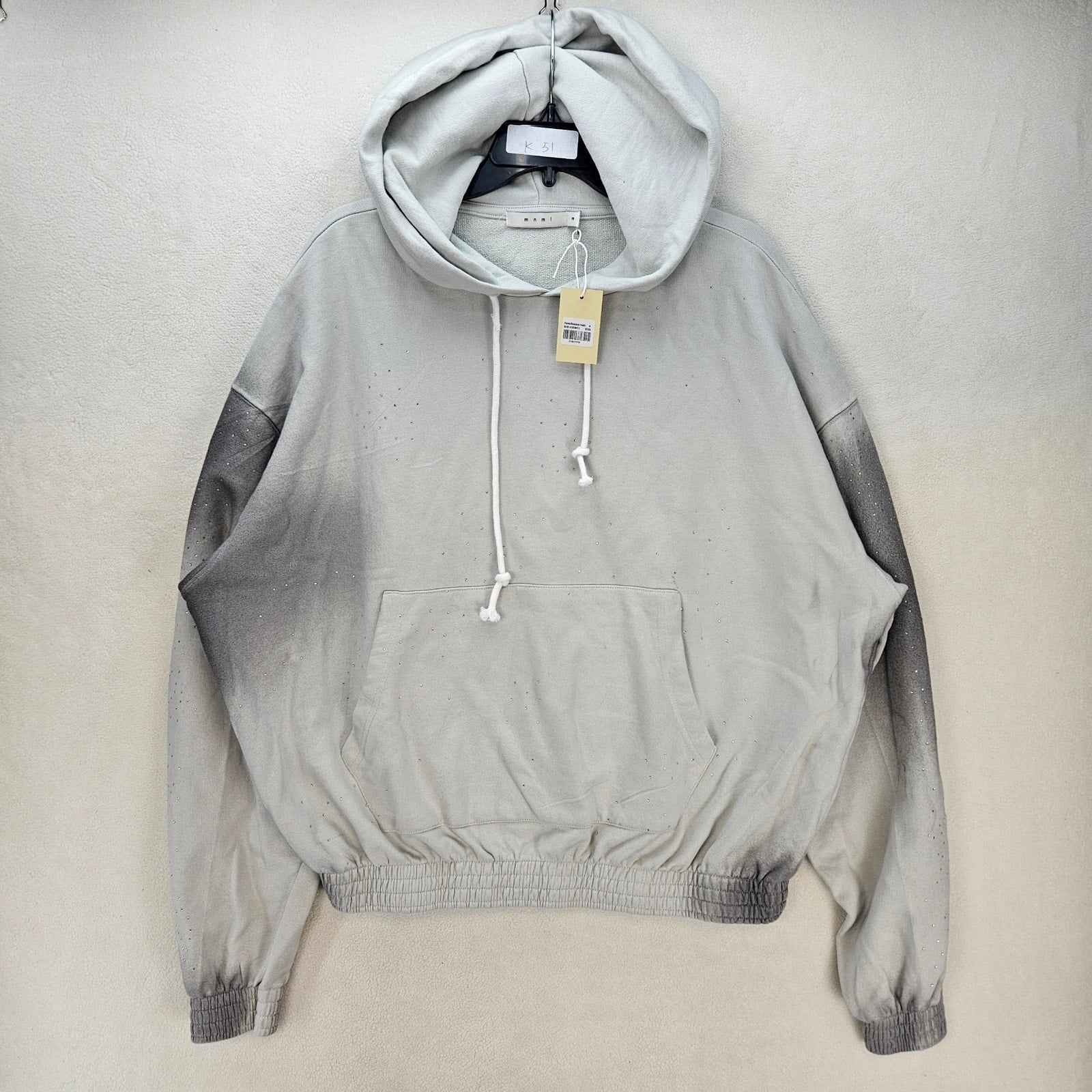 MNML MEN'S MEDIUM WHITE PAINTED RHINESTONE PULLOVER HOODIE NWT
